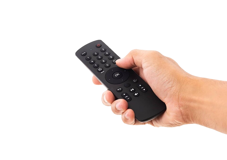 Hand holding TV remote